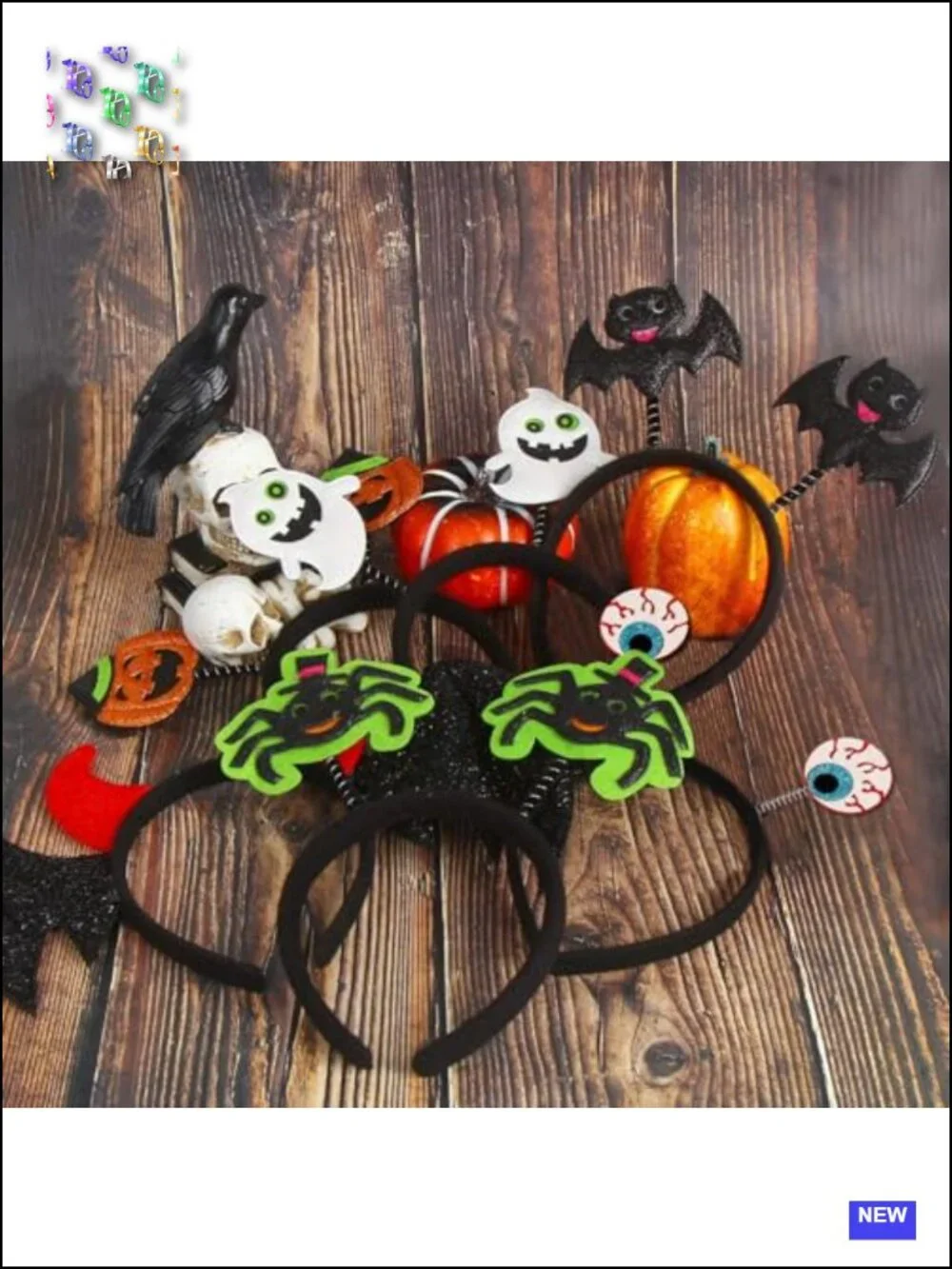 Halloween Headbands 6-Pack Ghost Bat Spider Pumpkin Devil Eyeball Costume Hair